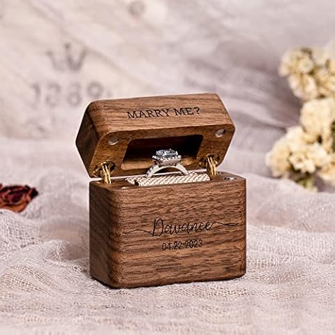 Premium Flip Wood Ring Box, Engraved Proposal Engagement Ring Box, Wedding Ring Bearer, Single Ring Box, Custom Ring Holder Cover