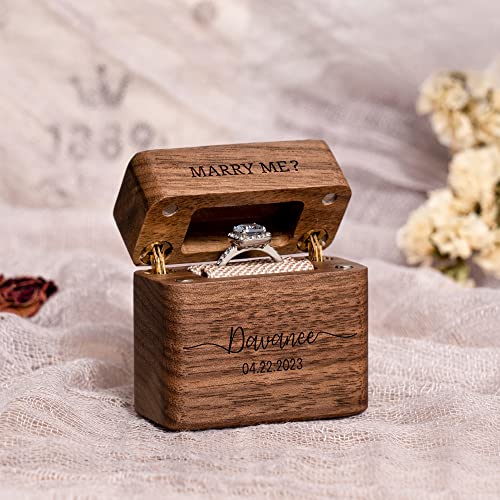 Boîte à bague en bois de qualité supérieure avec gravure pour demande en mariage, boîte à bague unique, support de bague personnalisé Cover