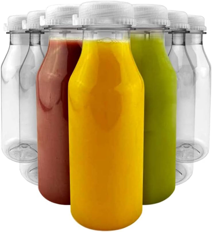 Signature Clear Juice Bottles with Tamper Evident Lids - 20 Pack - 500 mL - 17oz Bottles Ideal for Water, Fresh Fruit Juices, Lemonade, Milk, and Other To-Go Beverages - Hand Washable and Reusable