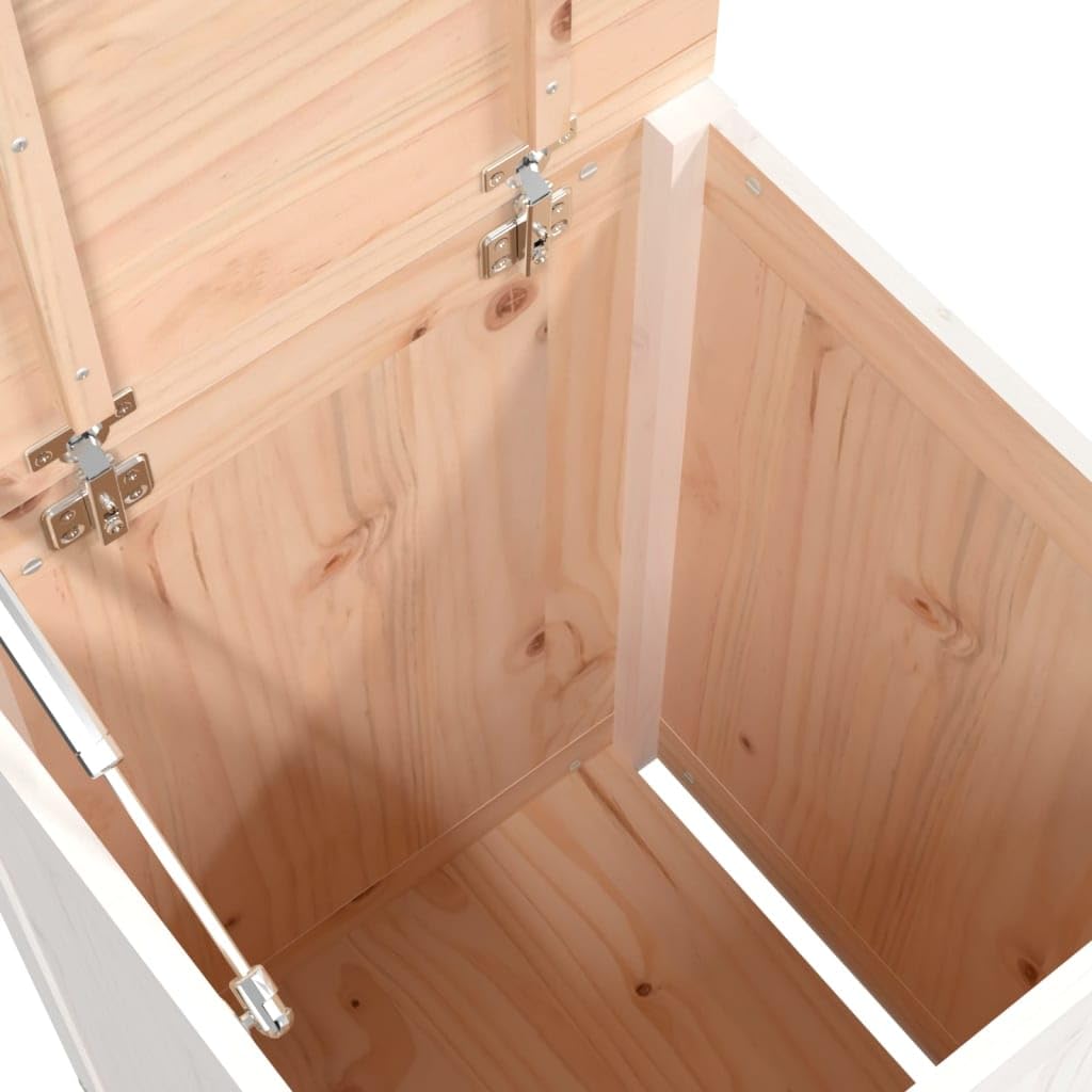 Wäschetruhe Weiß aus massivem Kiefernholz 44x44x66 cm mit Deckel und Gasdruckfeder großer Wäschebehälter Wäschekorb Wäschesammler für Badezimmer Schlafzimmer Haushalt