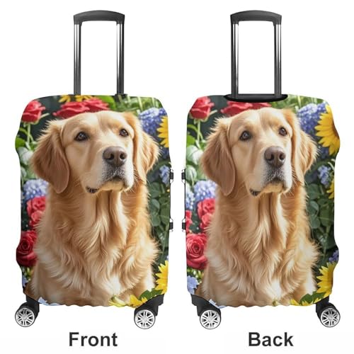Golden Retriever And Flowers Printed Luggage Cover Protector, Fits 18-32 Inch Luggage3