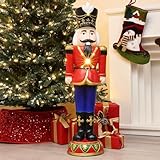 LuxenHome 3Ft Christmas Nutcracker Soldier in Red with Lights, Traditional Figure Ornament for Xmas Holiday Decor, Indoor or Outdoor Statue (36'' Tall)