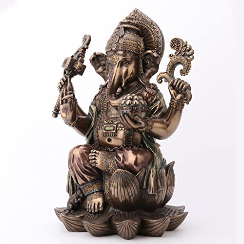 Estatua grande de Ganesh sentado sobre loto 44.5 cm miniatura 2