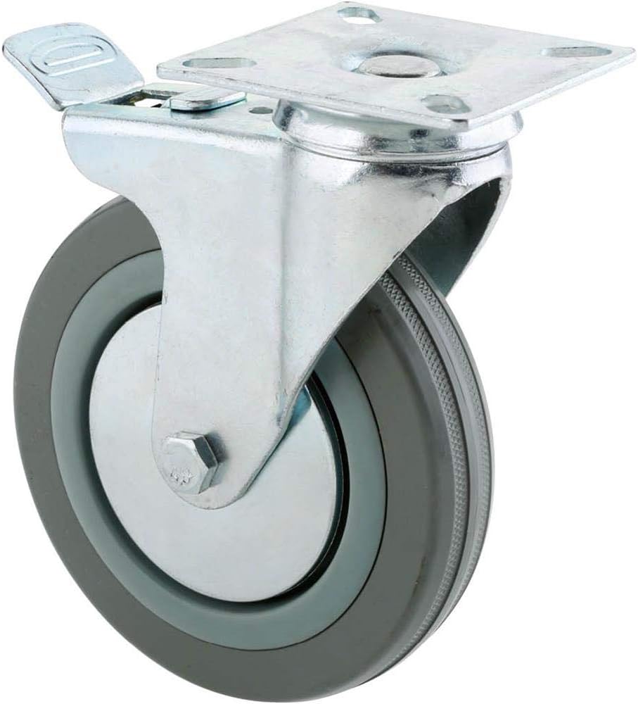Steelex D2600 5-Inch 220-Pound Swivel Double Lock Rubber Plate Caster, Gray
