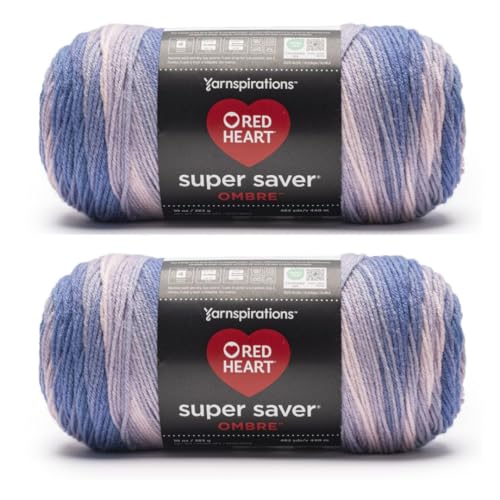 Image of Red Heart Super Saver Ombre Peaceful Yarn - 2 Pack of 283g /10oz - 100% Acrylic - #4 Worsted (Medium) - 482 Yards - Knitting /Crochet