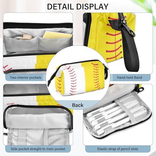 Image of Baseball Softball Big Capacity Pencil Pen Case Large Pencil Pouch | Portable Multi Compartment Zipper Pencil Bags Stationery Storage for Men Women College Office