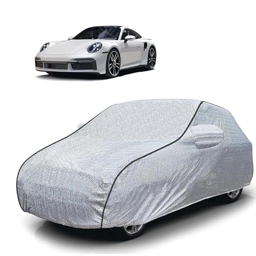 Image of Sulfar 100% Waterproof Car Body Cover Compatible with Mirror for Porsche 911 Carrera (Triple Stitched, Full Bottom Elastic, Magic Silver with Black Piping)