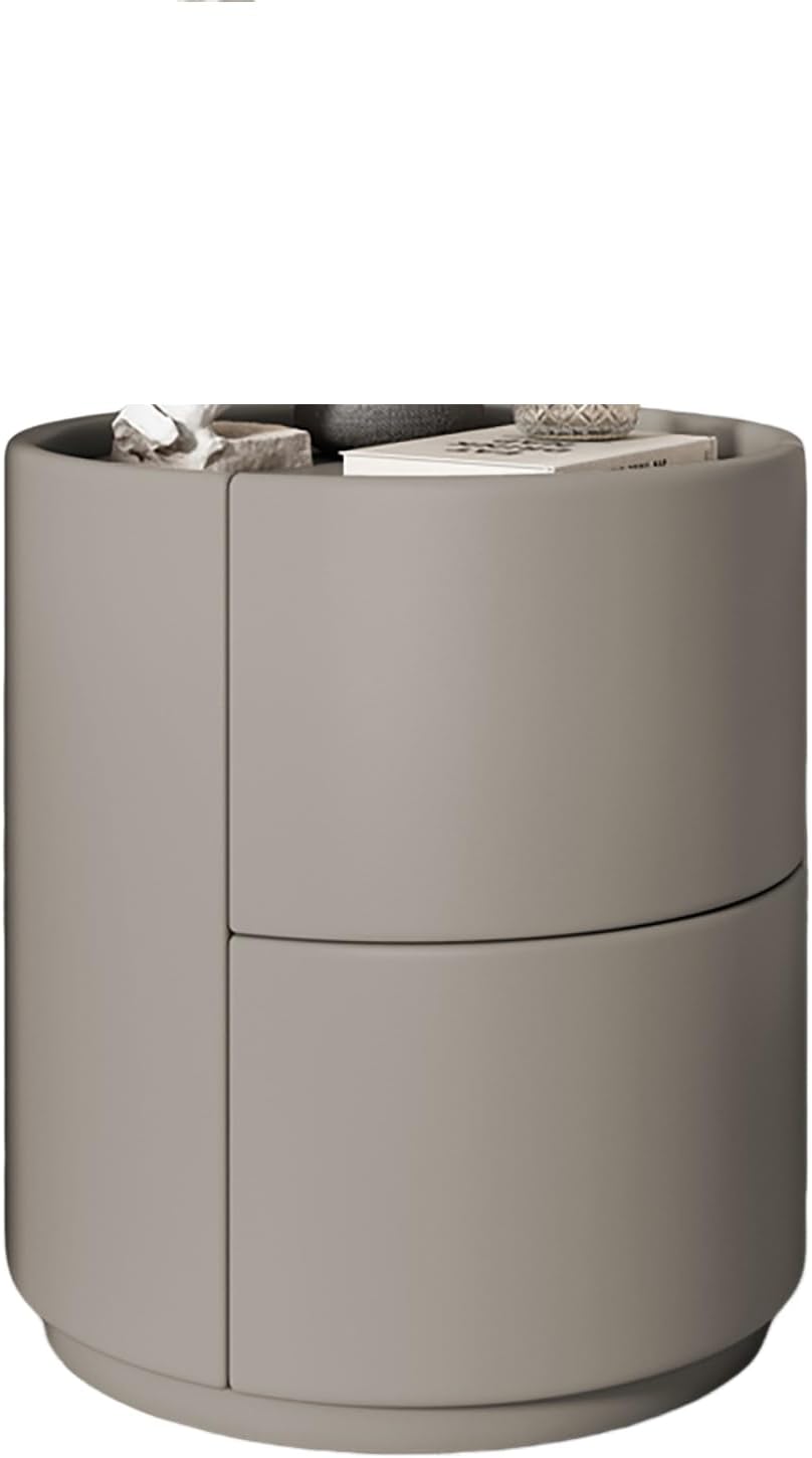 Universal Modern Round Nightstand, Bedside Table with Drawers and Open Shelf, Farmhouse End Table for Bedroom, Living Room, Small Spaces,Medium Gray,Diameter 40cm