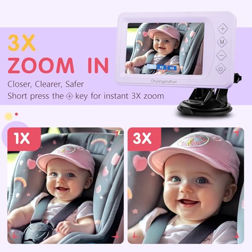 Image of S100P Baby Car Camera with Ultra Night Vision, 5'' HD 1080P IPS Baby Car Monitor with 3X Zoom, Backseat /Carseat /Rear Seat Camera USB, Easy No-Damage Install, Safety for Infants and Pets(5 inch Purple)