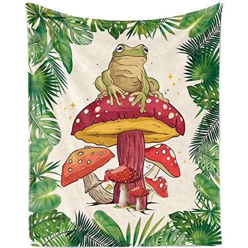 TUTUXMA Pilzdecke, Decke Pilz Kuscheldecke Pilz Flauschig Kuscheldecke Frosch Pilz Weich Plüsch Wohndecke Pilz Tropische Pflanzen Flanell Fleecedecke