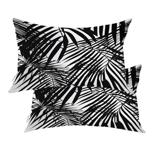 Housse de coussin palmier noir et blanc lavable avec fermeture éclair cachée - 2