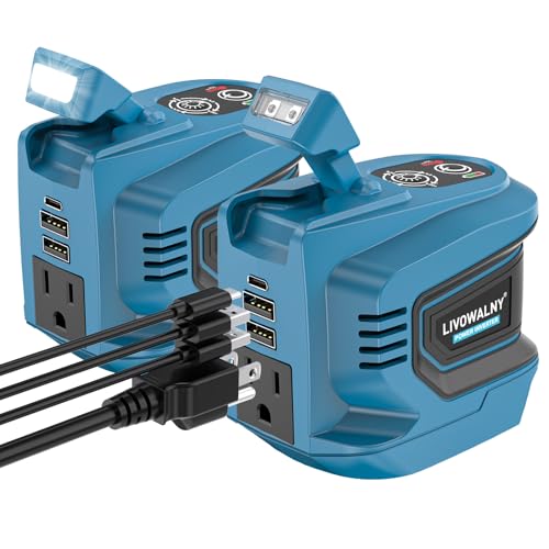 Image of LIVOWALNY 220W-250W Power Inverter Compatible with Makita 18V Battery, DC 18V to AC 110-120V Power Station with 1 AC Outlet, 2 USB, 1 Type-C & LED Light, for Camping Power Outage (No Battery) (2-Pack)
