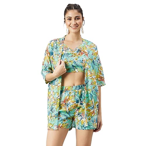 Image of WineRed Woman 3pcs Kimono Shorts Set