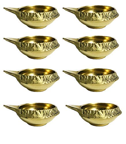 Lampe à huile Kuber Diya en laiton doré décoration puja intérieure 8 PCS