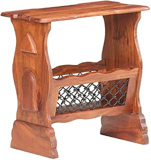 Festnight Magazine Rack Wooden with Iron Basket Shelf 50x30x53 Cm Solid Acacia Wood for Your Books, Magazines and Newspaper Etc.