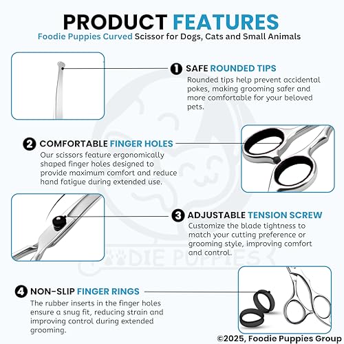 Image of Foodie Puppies Curved Grooming Scissors for Dogs & Cats I Stainless Steel Pet Hair Trimmer with Safe Round Tips for Face, Ear & Paw Grooming Tool for Home & Professional Use