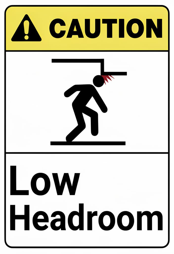 peiyeety Caution Low Headroom Tin Sign 12x8 Inch Metal Warning Plaque, Yellow/Black Safety Notice Wall Decor for Garage Workshop Basement Warehouse, Funny Industrial Style Gift Idea