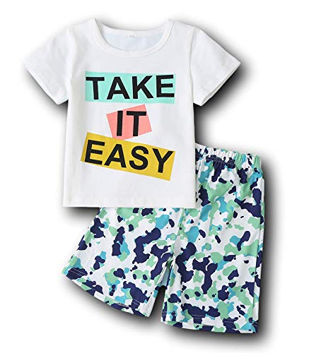 Toddler Baby Boys Summer Outfits Short Sleeve T-Shirt & Beach Shorts Sets Hawaiian Holiday Clothes (2-3T, White)