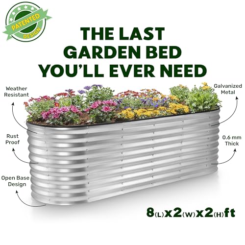 Plant & Plot Galvanized Raised Garden Beds Outdoor // 8×2×2 ft Planter Raised Beds for Gardening, Vegetables, Flowers // Large Metal Garden Box (Silver) // Patented Tool-Free Design by Plant & Plot - Image 5