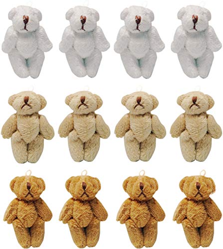 zorpia 12Pcs White Light Brown and Brown Joint Teddy Bear Stuffed Animal Plush Toys 6CM Wedding Gift Box Doll Toy for Birthday Cake Wedding Decorations Party Favors Supplies Bag Charm DIY Accessory