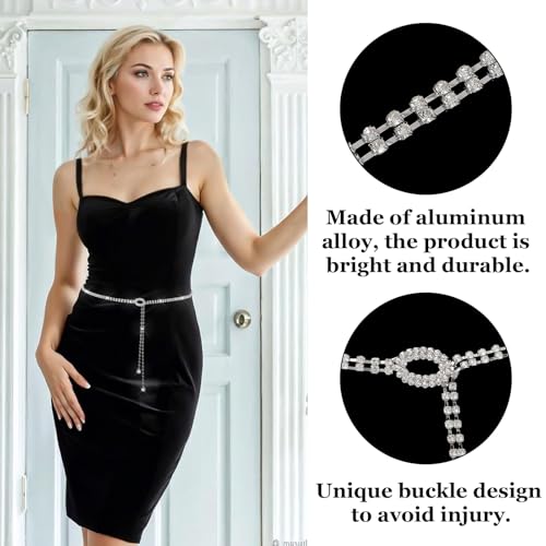 Rhinestone Belts for Women Crystal Chain Belt for Dress Sparkle Thin Belts Silver Fashion Glitter Belt Chain Large Size Waistband Bridal Chains Fashion Shiny Waist Chains for Lady Wedding Party Jean4