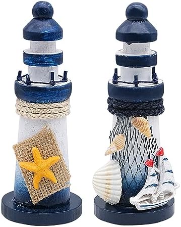 Dedoot 4-Pack Wooden Miniature Lighthouses - 5.3 Inch Nautical Decor For Coastal Theme Parties