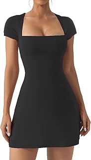 Hotexy Womens Tennis Dress Bodycon Mini Dresses with Built-in Bra & Shorts Pockets Tummy Control Athletic Dress for Golf
