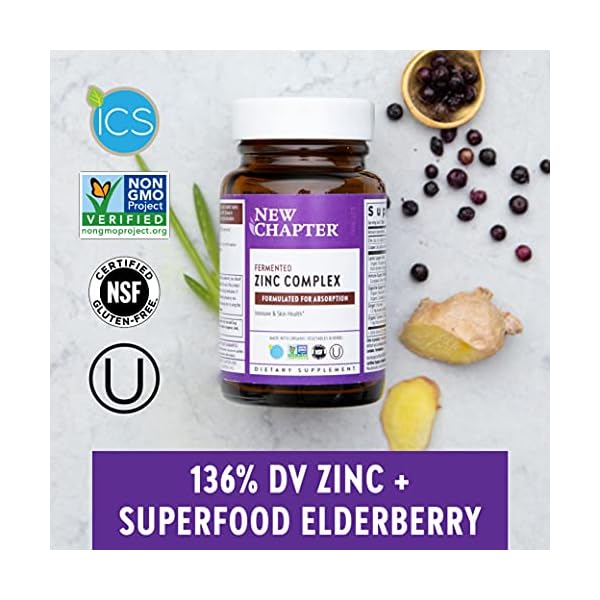 New Chapter Zinc Supplement, Fermented Zinc Complex, ONE Daily for Immune Support + Skin Health + Non-GMO Ingredients, Easy to Swallow & Digest, 60 Count (2 Month Supply)