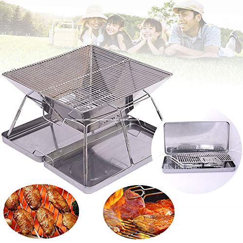 LSHOME Foldable Charcoal Barbecue Grill Stainless Steel Portable BBQ Tool for Home Festival Garden Picnic Party Camping (for 3-6 Persons)