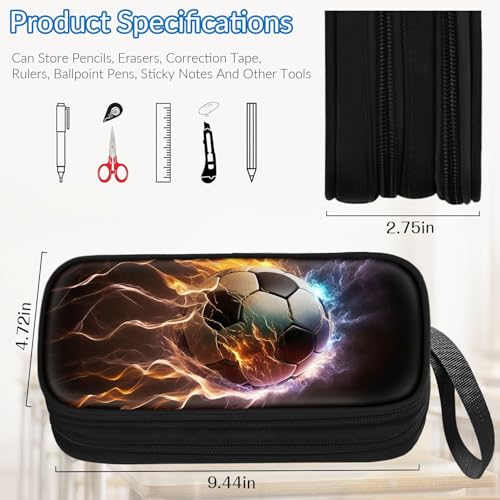 Image of TILYTADLY Large Pencil Case for Boys - Soccer Boys Pencil Pouch with Zipper Compartments - Big Capacity Pen Box Pen Bag Organizer with Keychain for Kids Teens School