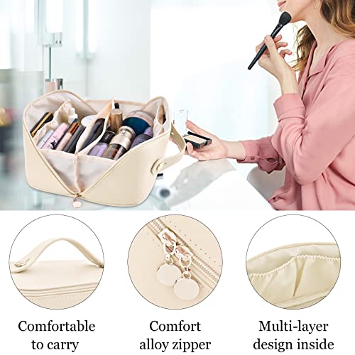 Image of 2022 Large Capacity Waterproof Cosmetic Bag with Handle & Divider, Makeup & Toiletry Bag for Skincare Cosmetics Travel, White