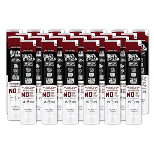 Nick's Sticks Clean & Balanced 100% Grass-Fed Spicy Beef Snack Sticks | Made in the USA | Gluten Free | Paleo, Keto, Whole30 Approved | No Soy, Antibiotics or Hormones (25 – 1.7oz. Packs of 2 Sticks)