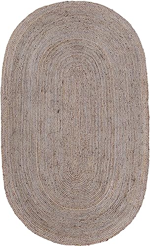 Image of Unique Loom Braided Jute Collection Area Rug - Dhaka (5' 1 inch x 8' Oval, Gray)