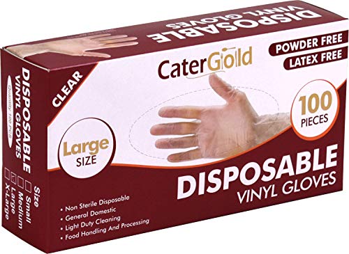 Catergold Clear Vinyl Gloves Differents Sizes Sanitary and Protective Powder Free (Large 100pk)