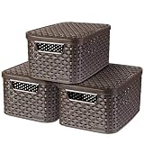 CURVER | Set of 3 Style S Storage Boxes with Lids, Dark Brown, Plastic