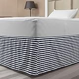 Ambesonne Blue and White Bedskirt, Yacht Navy Marine Themed Stripe Pattern on Blue Toned Background,...