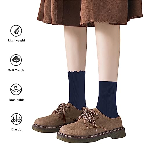 DOOVID Womens Socks Cute Ruffle Socks Cotton Turn-Cuff Frilly Crew Socks Slouch Casual Socks for Women3