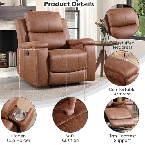 Image of CANMOV Faux Leather Manual Reclining Sofa Furniture Set, 2 Manual Recliner Chair and 3 Seat Recliner Sofa Couch Set for Living Room,Brown