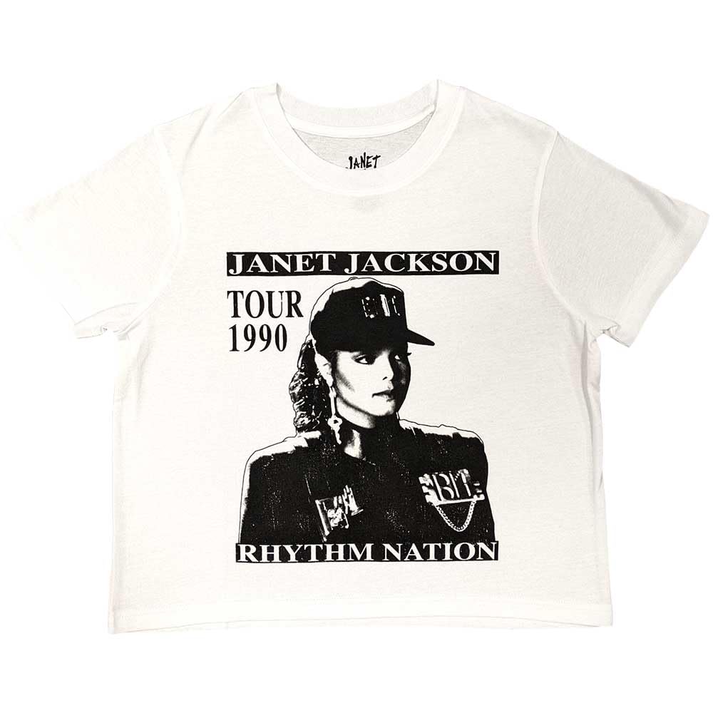 Rock Off officially licensed products Janet Jackson Rhythm Nation Crop Top S White