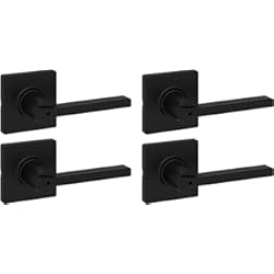 Chapa De Seguridad Con Huella Kwikset Casey - Palanca cuadrada para cama/baño en negro mate (paquete de 4)