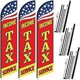 Remagr 3 Pcs Income Tax Service Feather Flag Kit, 15 ft Advertising Swooper Flag Banner with Pole Income Tax Feather Banners Sign for Outside Business Store