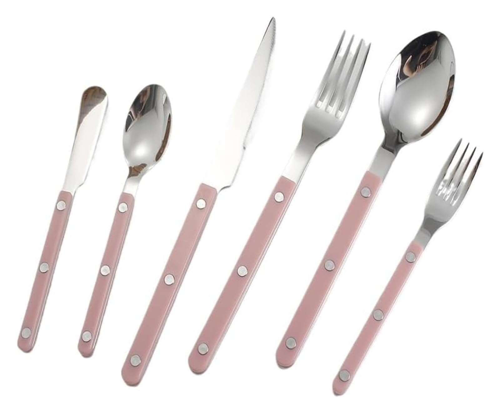 Posate in acciaio inox, set di piatti, posate in argento, 6/24 pezzi, manico con clip, chiodi, stoviglie 304, cucchiaio, coltello, forchetta in acrilico(Pink,4Set 24Pcs)
