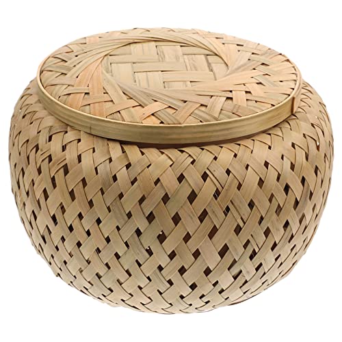 Unomor Woven Storage Basket with Lid Multi Functional Sundries Holder for Home Organization Decorative Fruit and Snack Basket for Picnics and