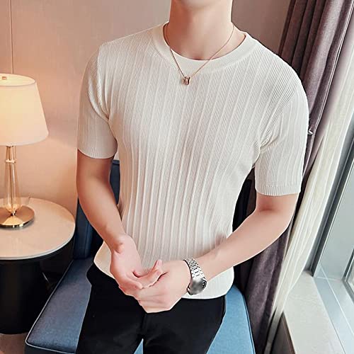 Maiyifu-GJ Men Solid Knitted Tee Fitness Slim Fitted Ribbed Short Sleeve Crewneck Casual Sweater Pullover3