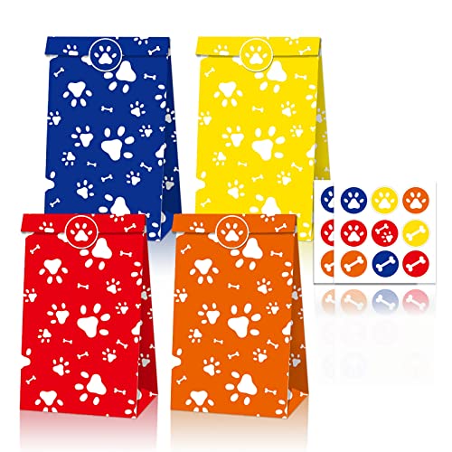 Sacchetti regalo con stampa zampa di cane da 12 pezzi, Sacchetti di caramelle per feste a tema con osso di zampa di cane cucciolo, Borse colorate per bomboniere, borse per feste di animali