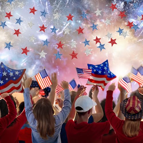 Image of Patelai Glitter Star Garland Banner 2026 Graduation Decor 130 Feet Star Hanging Banner Twinkle Backdrop for Party Birthday Classroom Wedding Supplies(Red, Blue, Silver)