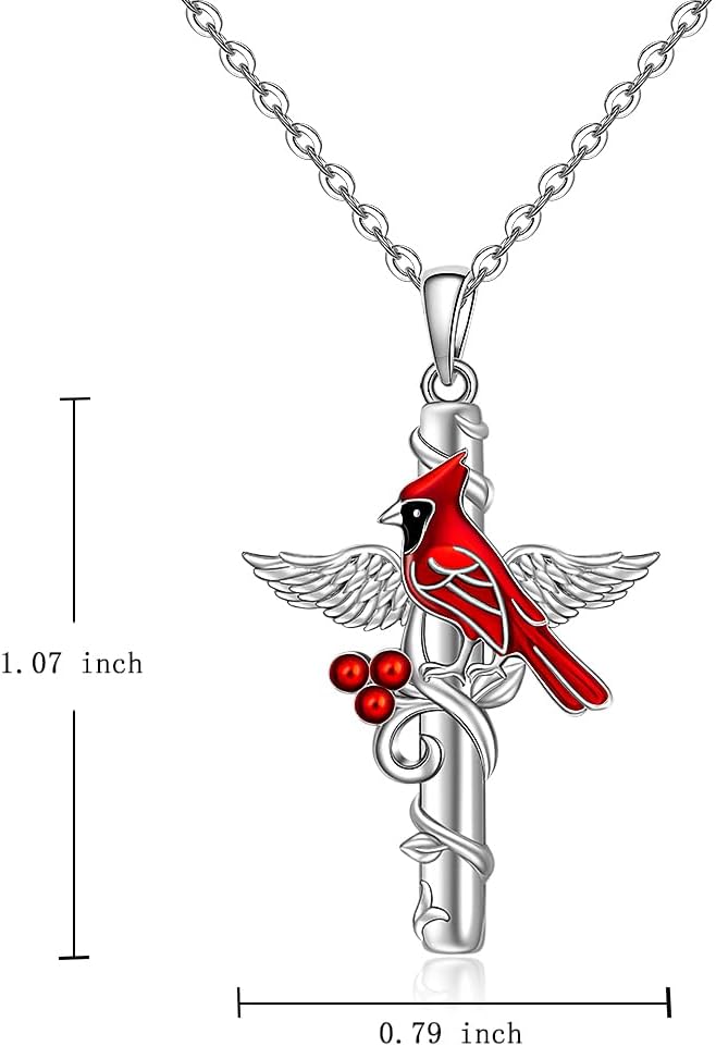 Fenthring Cardinal Necklace Cross Red Cardinal Necklaces for Women Gifts Sterling Silver Appear When Angels Are Near Memorial Pendant Angel Wing Jewelry - Image 7