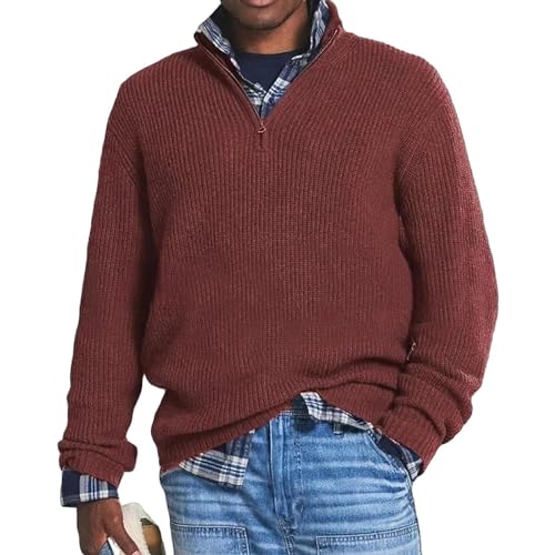 Men's Business Casual Zipper Sweater,Quarter Zip Knitted Pullover,Mens Basic V-Neck Sweaters Long Sleeve4