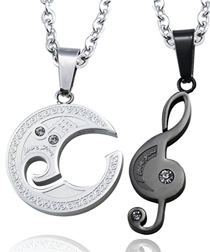 Jstyle Jewelry Stainless Steel Best Friend Puzzle Pendant,Music Note Engraved,with Chain