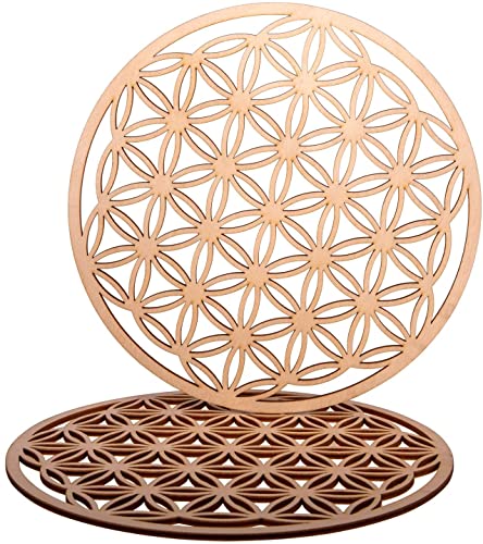 R-ONE ® Lot de 2 Fleurs de Vie Haute Qualité en Bois pour Purification , Méditation , Décoration , sous Verre ,Taille 10x10cm